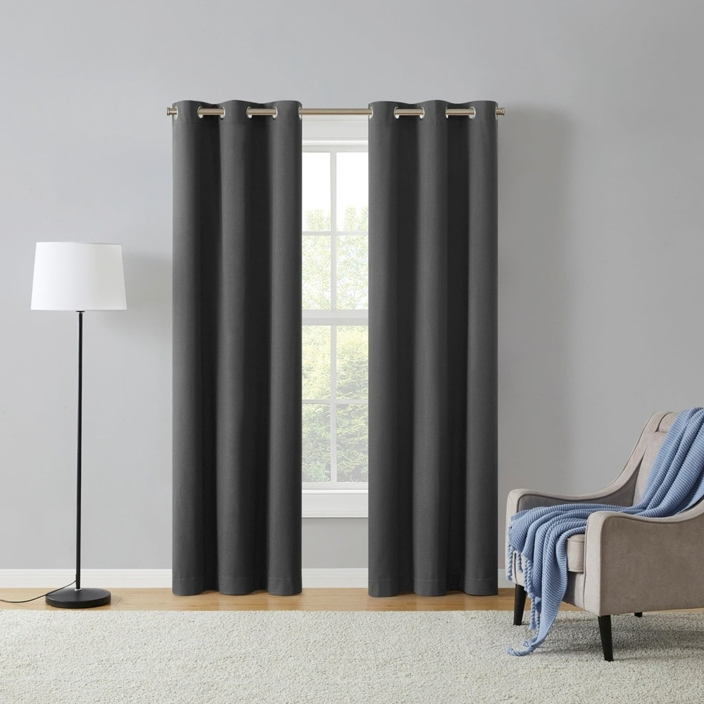 NWT Eclipse Blackout Curtain Panels in Black - Pack of 2 - Picture 2 of 13